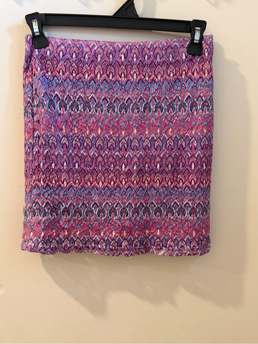 Beautees Pink and Blue Patterned Knit Mini Skirt